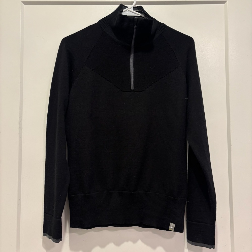 Smartwool Mens Black 100% Merino Wool Quarter Zip Pullover Sweater Size M